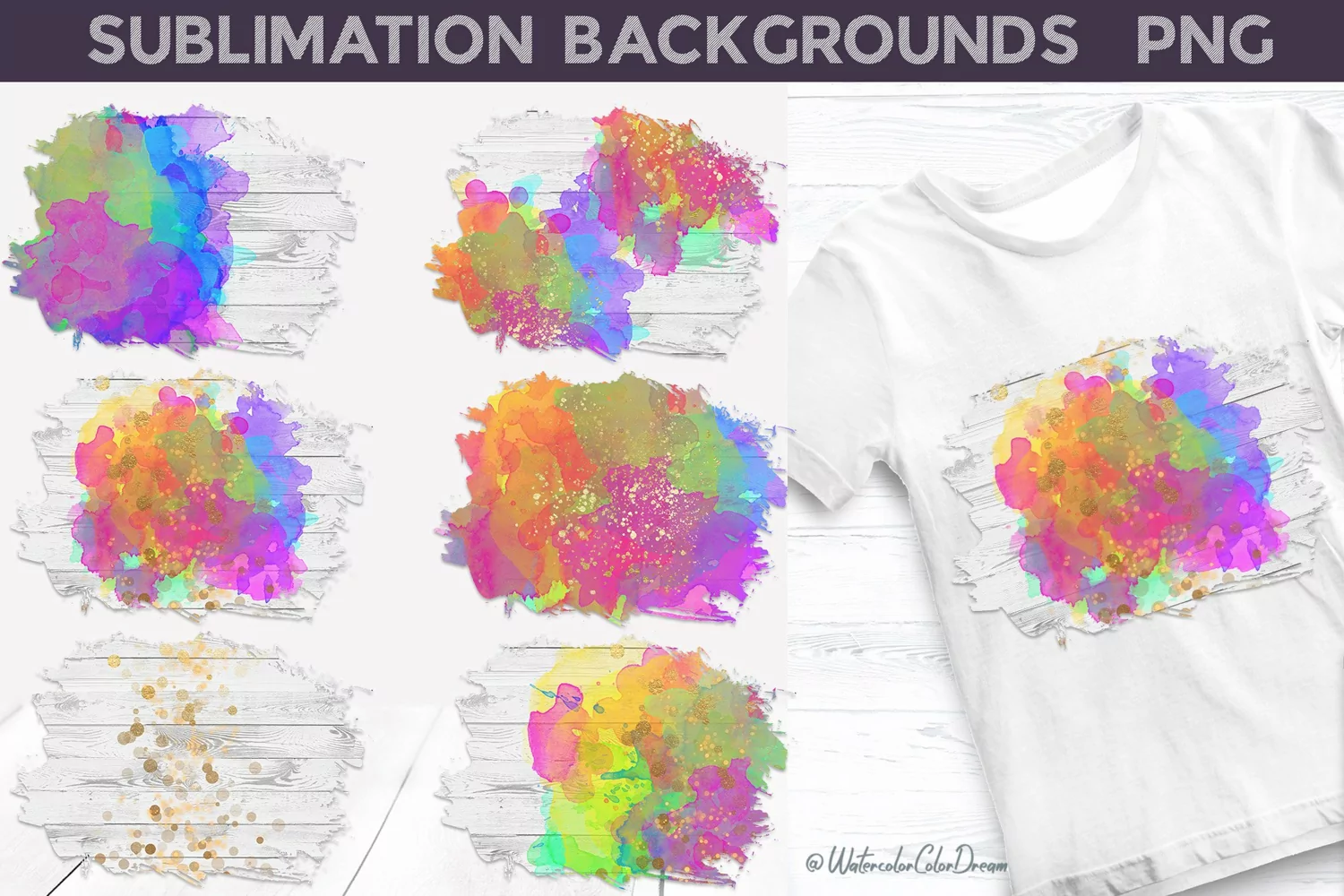 Watercolor Background | Rainbow Stain Background PNG product image 1