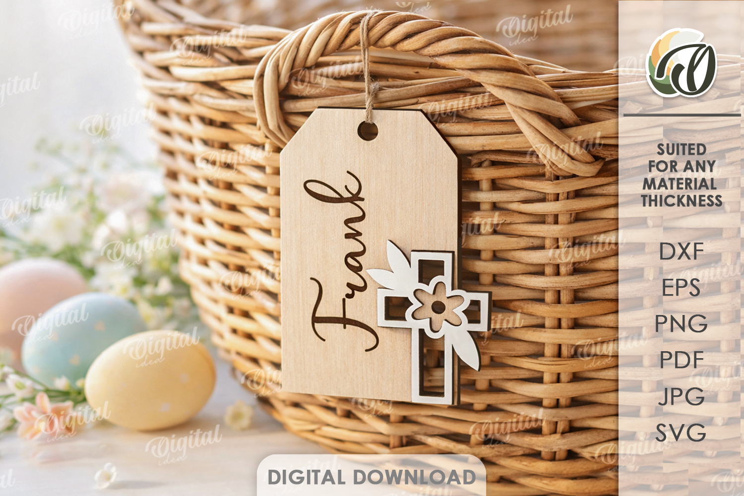 3D Easter Tag Laser Cut. Personalized Gift Tag SVG product image 1