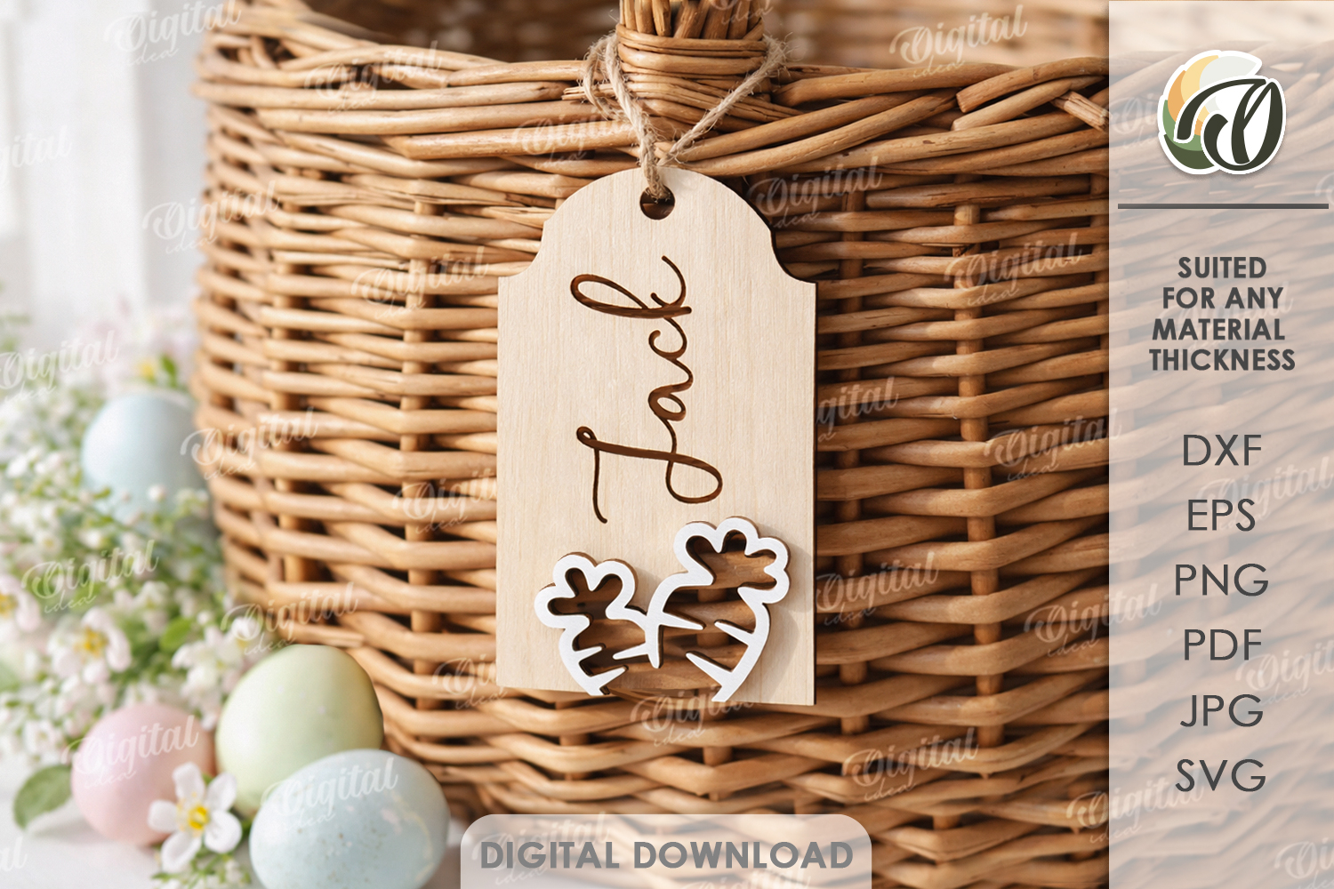 3D Easter Tag Laser Cut. Personalized Gift Tag SVG product image 1
