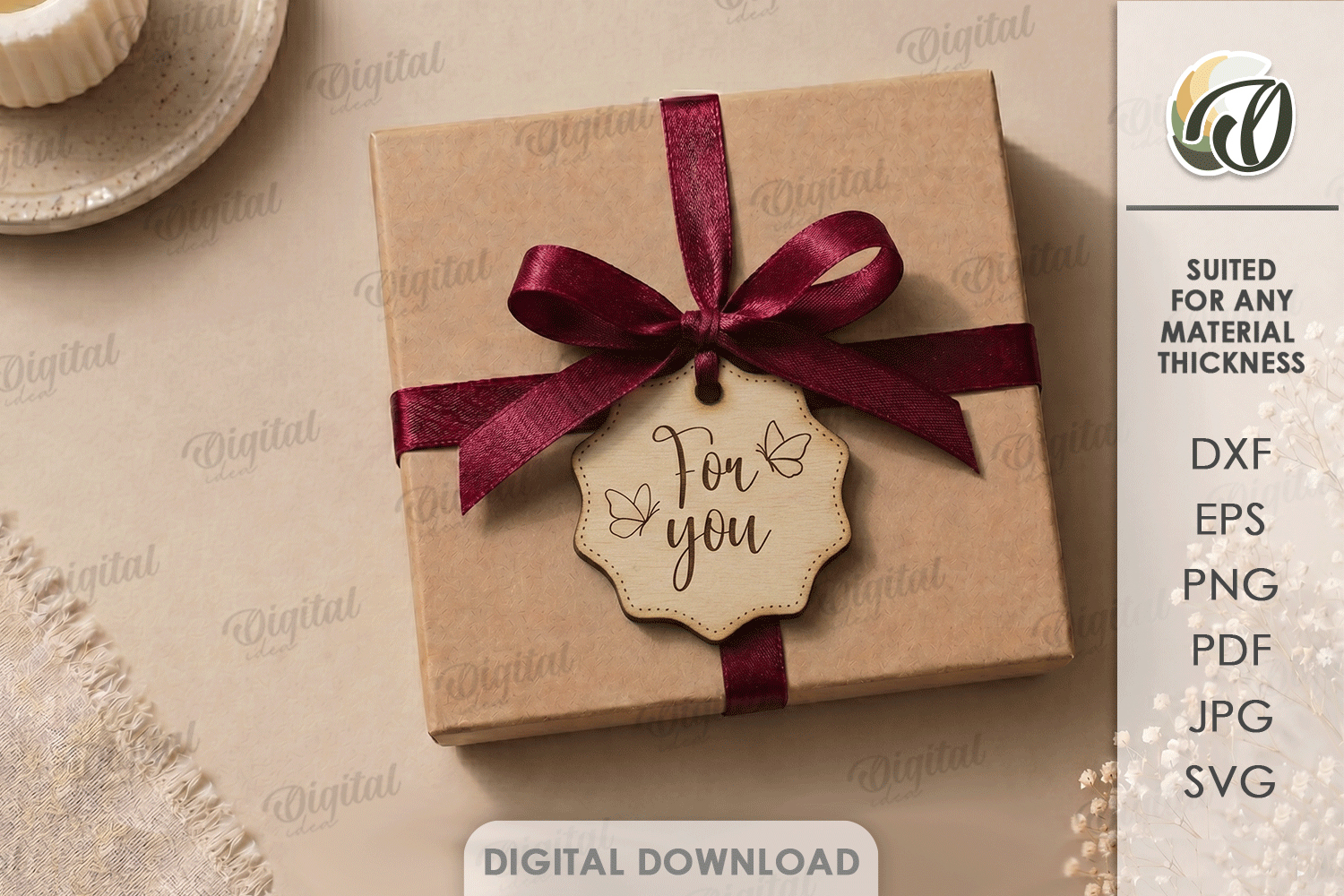 Gift Tag Laser Cut. Engraved Present Tag SVG product image 1