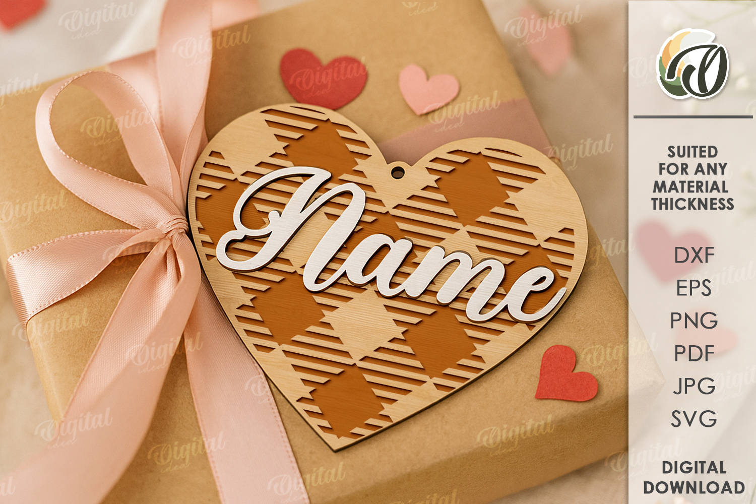 Wooden Heart Tag Laser Cut. Gift Tag SVG product image 1