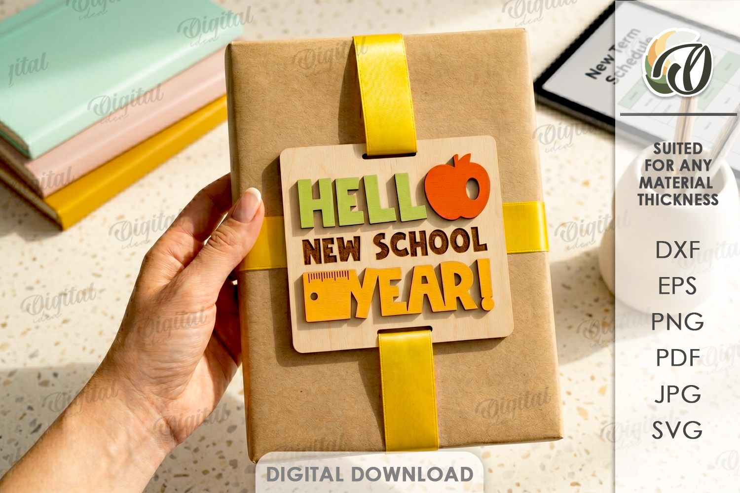 3D School Gift Tag Laser Cut. Present Tag SVG product image 1