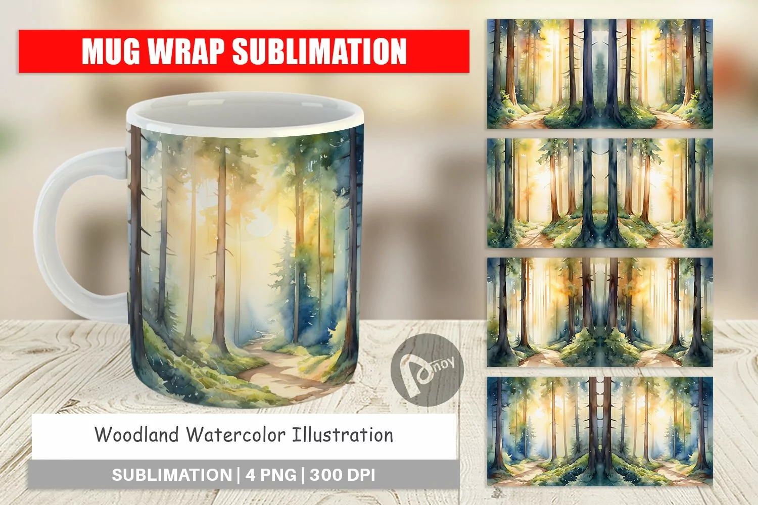 Mug Wrap Design Woodland Watercolor product image 1