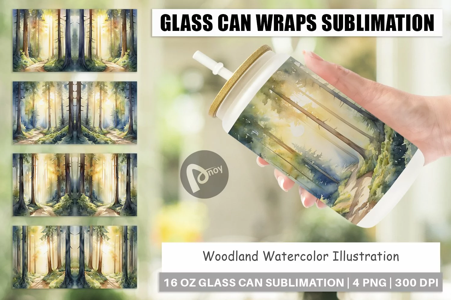 Glass Can Wraps Woodland Watercolor product image 1