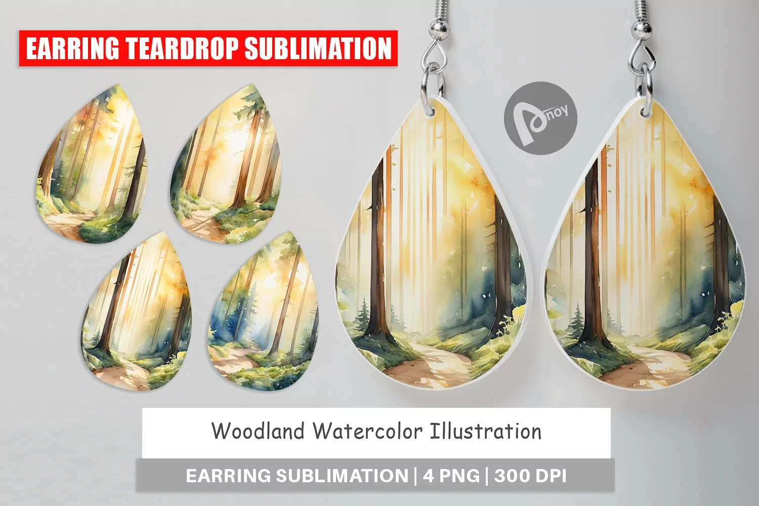 Earring Teardrop Woodland Watercolor product image 1