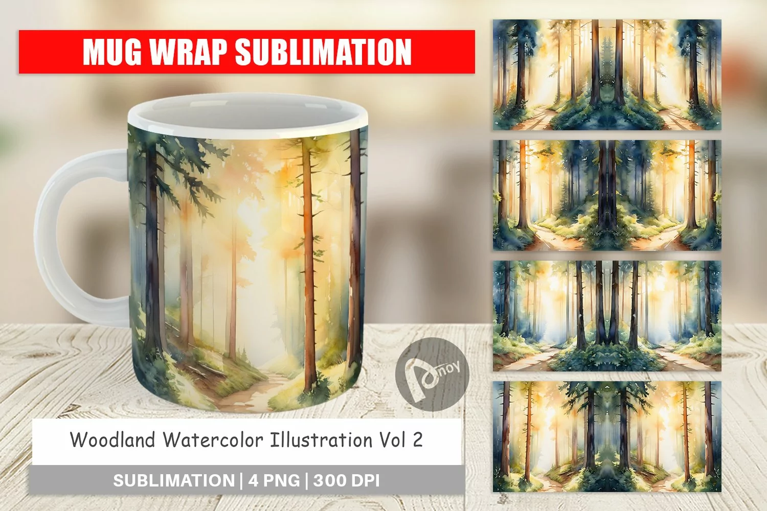 Mug Wrap Design Woodland Watercolor product image 1