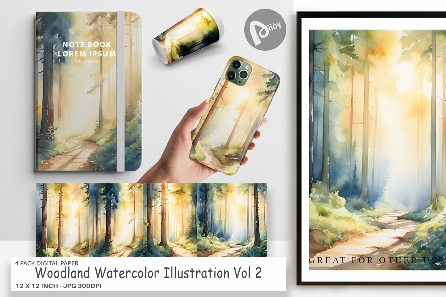 Digital Paper Woodland Watercolor product image 1