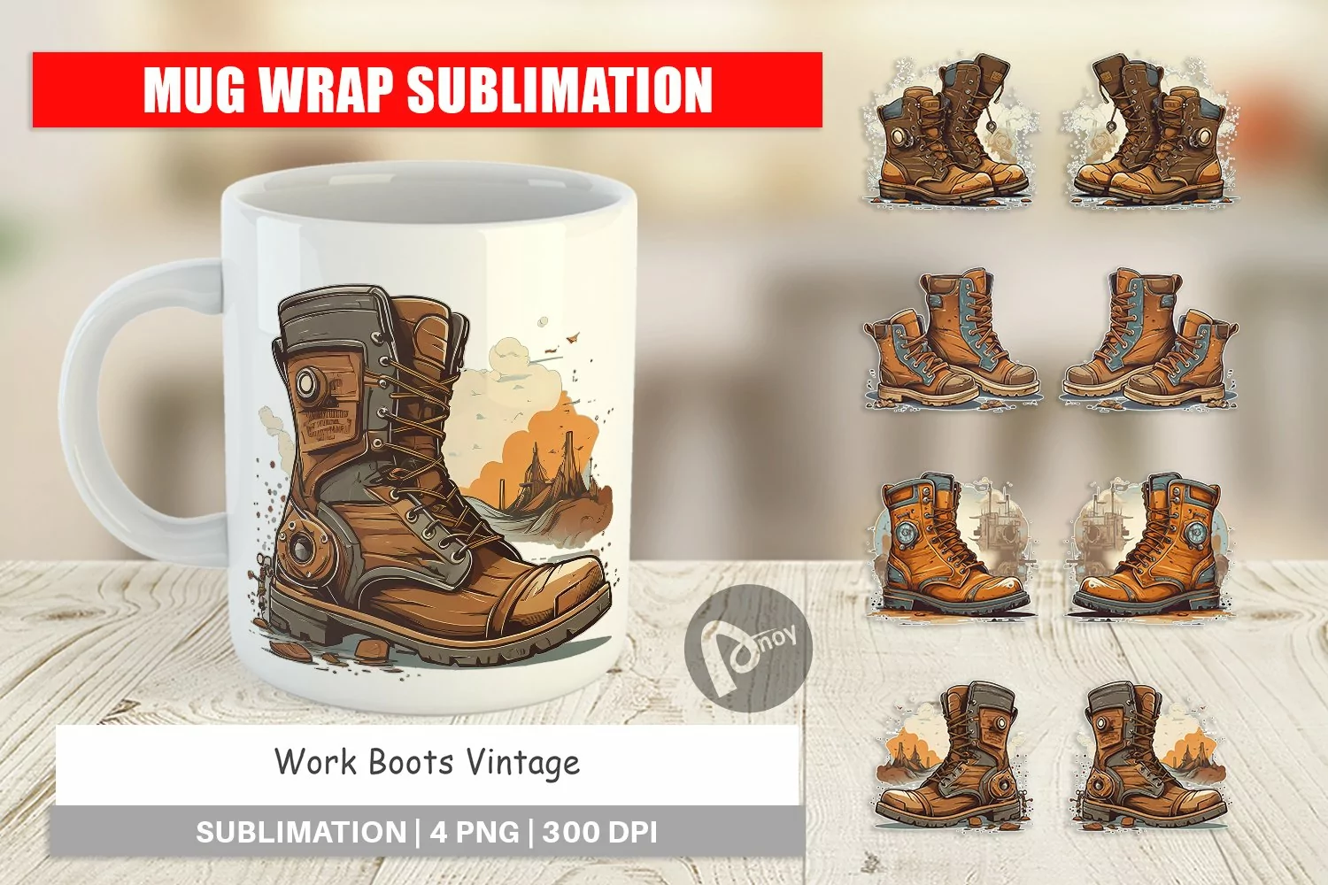 Mug Wrap Design Boots Vintage product image 1