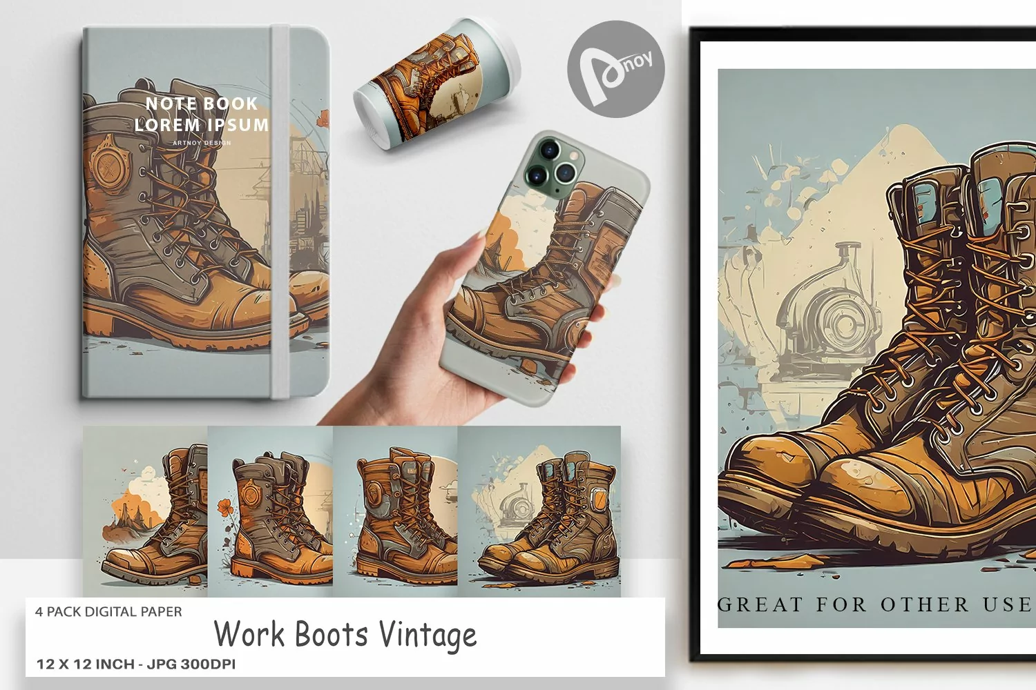 Digital Paper Boots Vintage product image 1