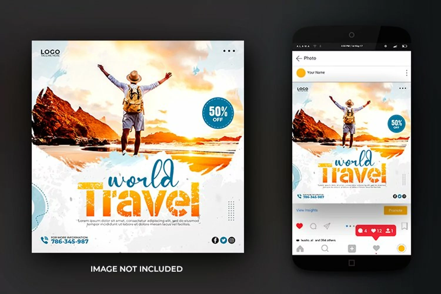 World Travel and Tours Adventure Holiday Social Media Design product image 1