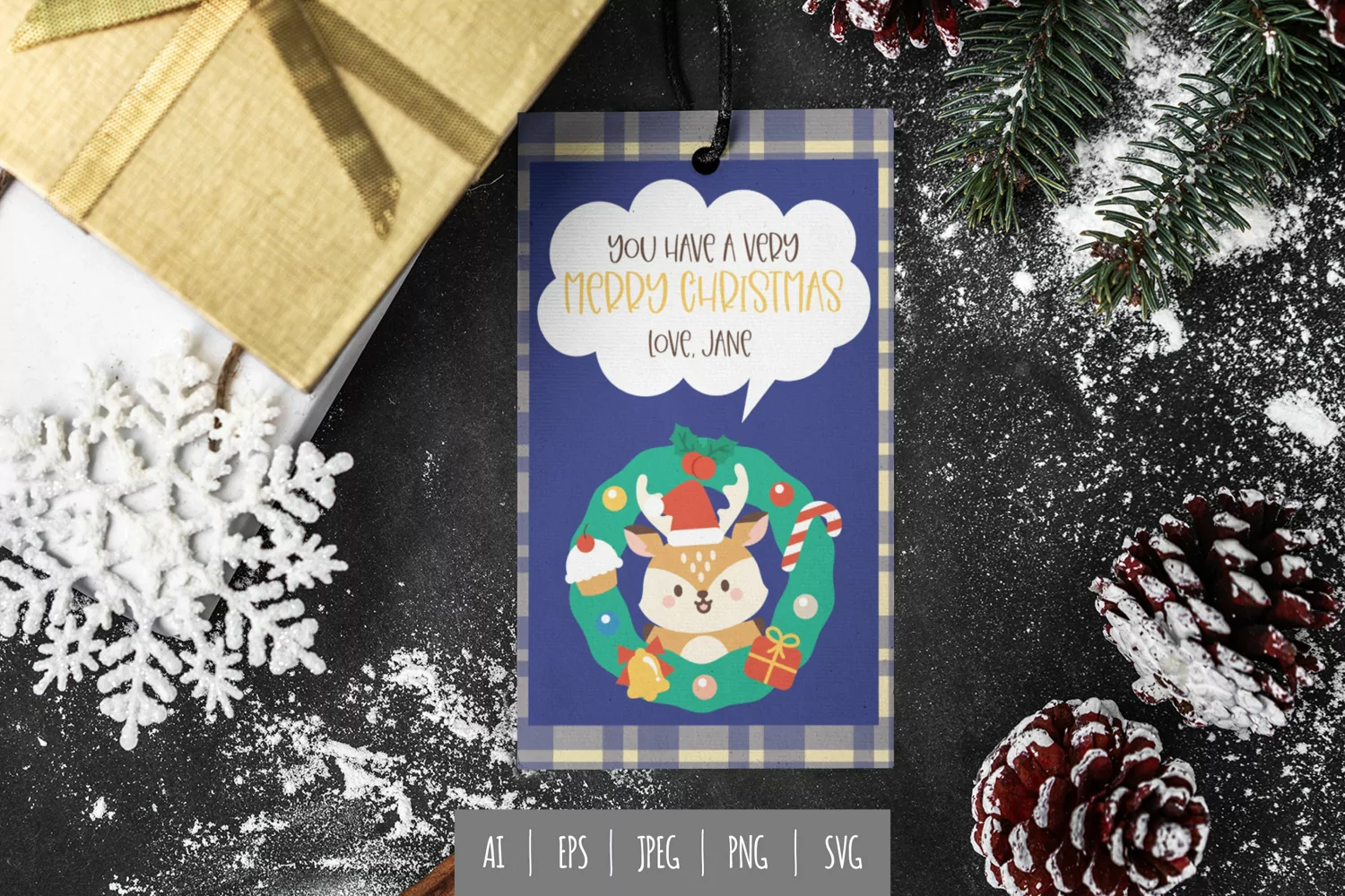 Cute Deer in Christmas Wreath for Gift Tags product image 1
