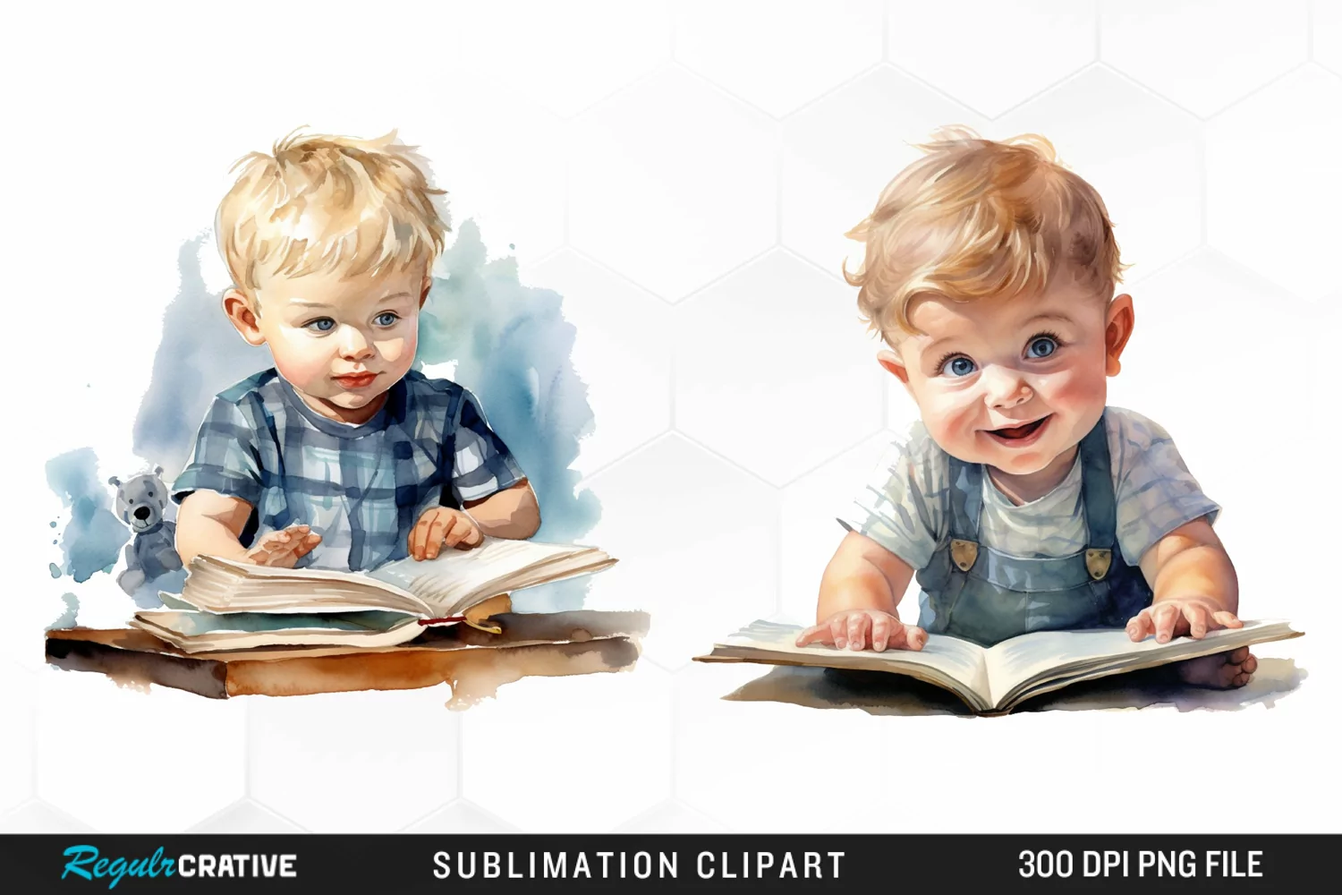 Watercolor Studying Baby PNG Clipart product image 1