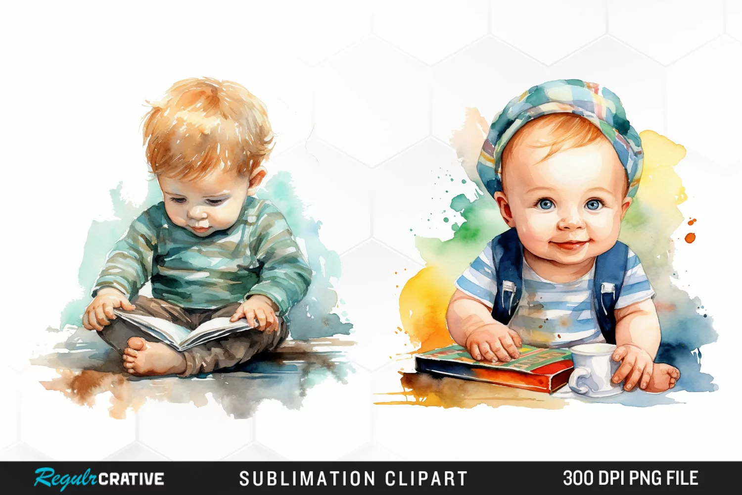 Watercolor Studying Baby PNG Clipart product image 1
