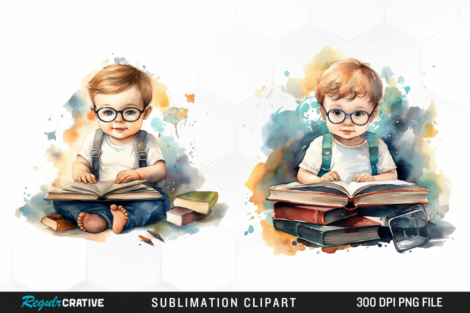 Watercolor Studying Baby PNG Clipart product image 1