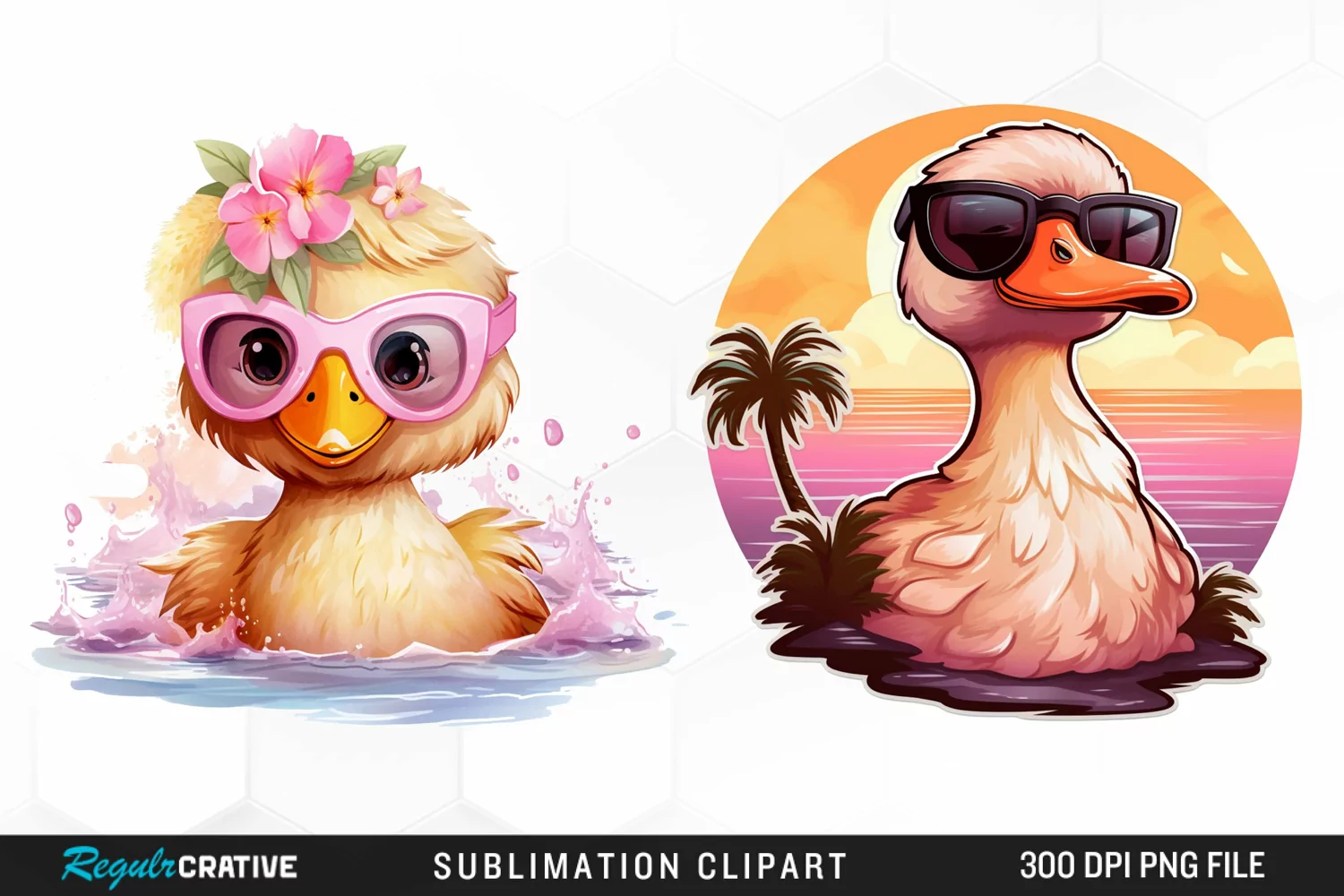 Watercolor Pink Duck Beach PNG product image 1