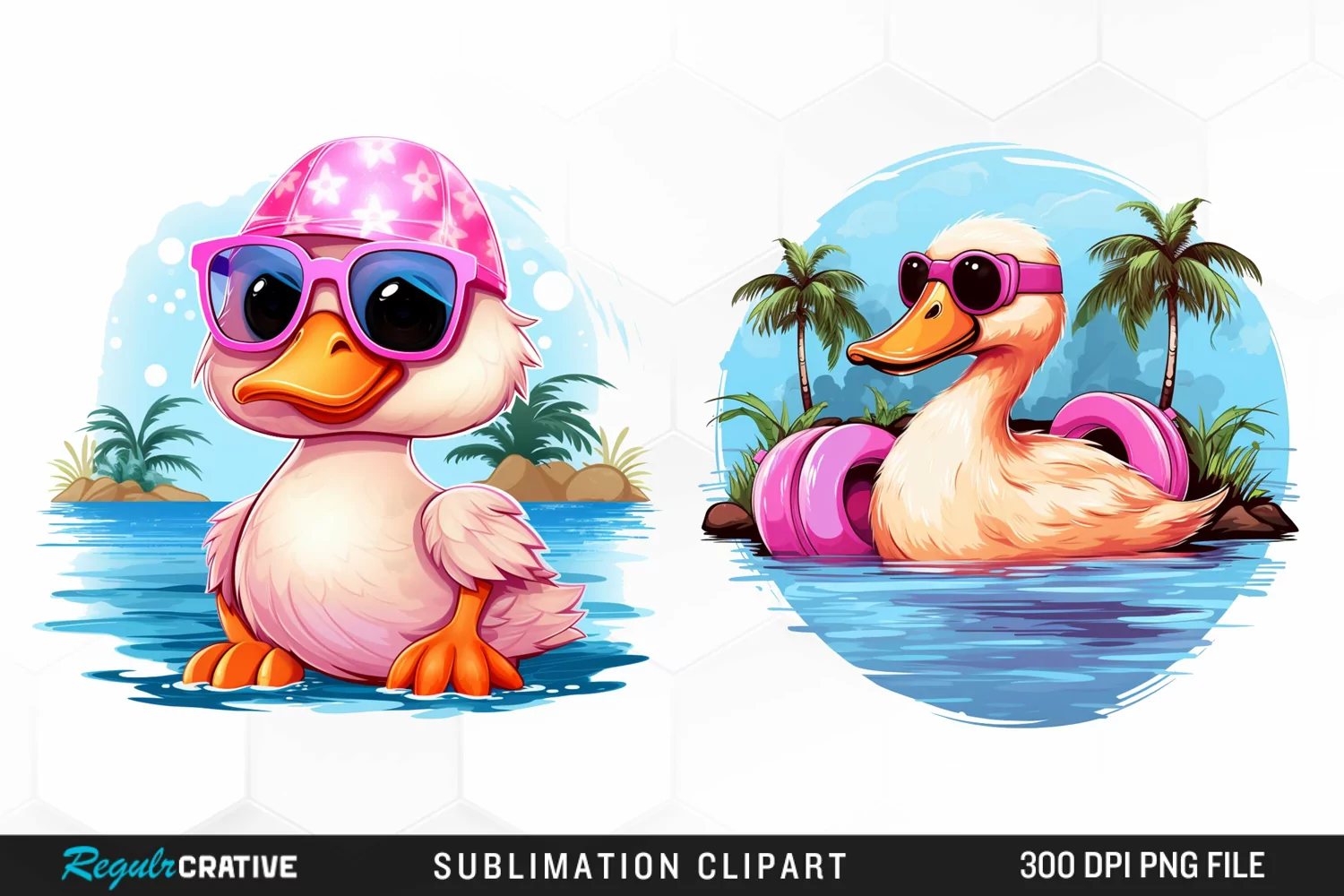 Watercolor Pink Duck Beach Sublimation Graphics product image 1