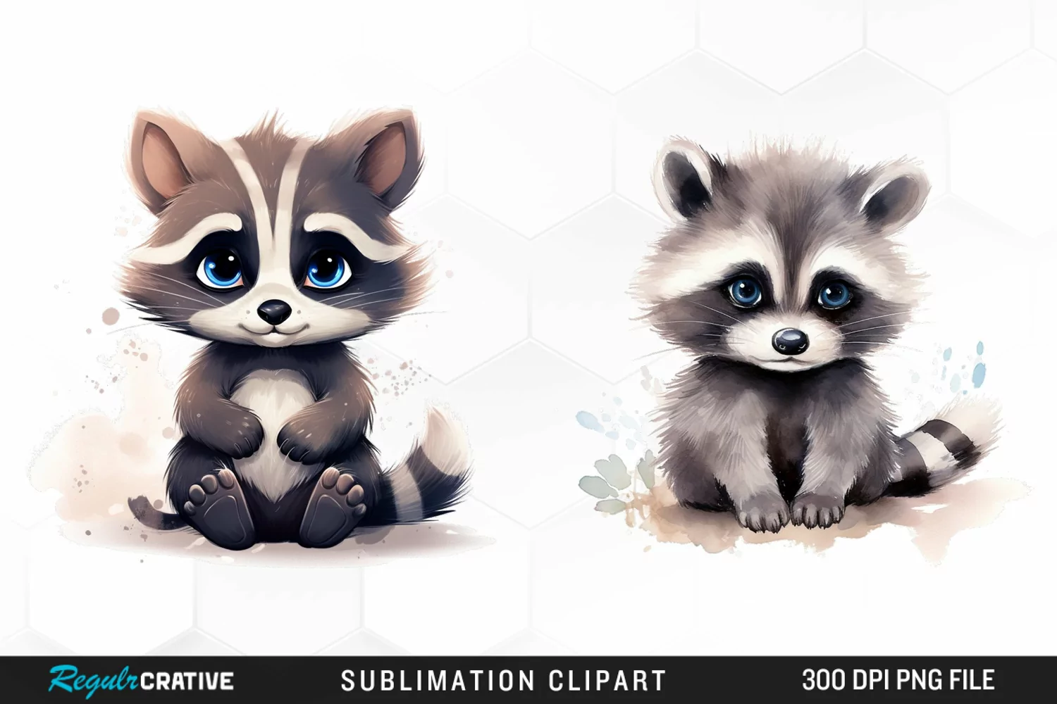Watercolor Cute Raccoon Design Clipart product image 1
