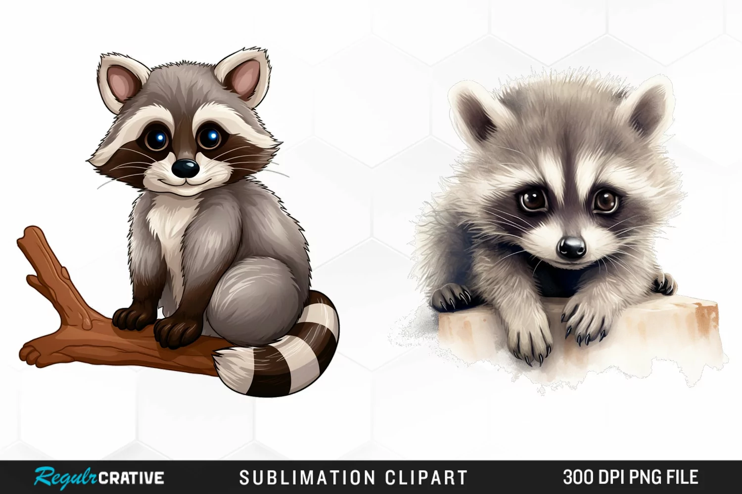 Watercolor Cute Raccoon Fun Clipart product image 1