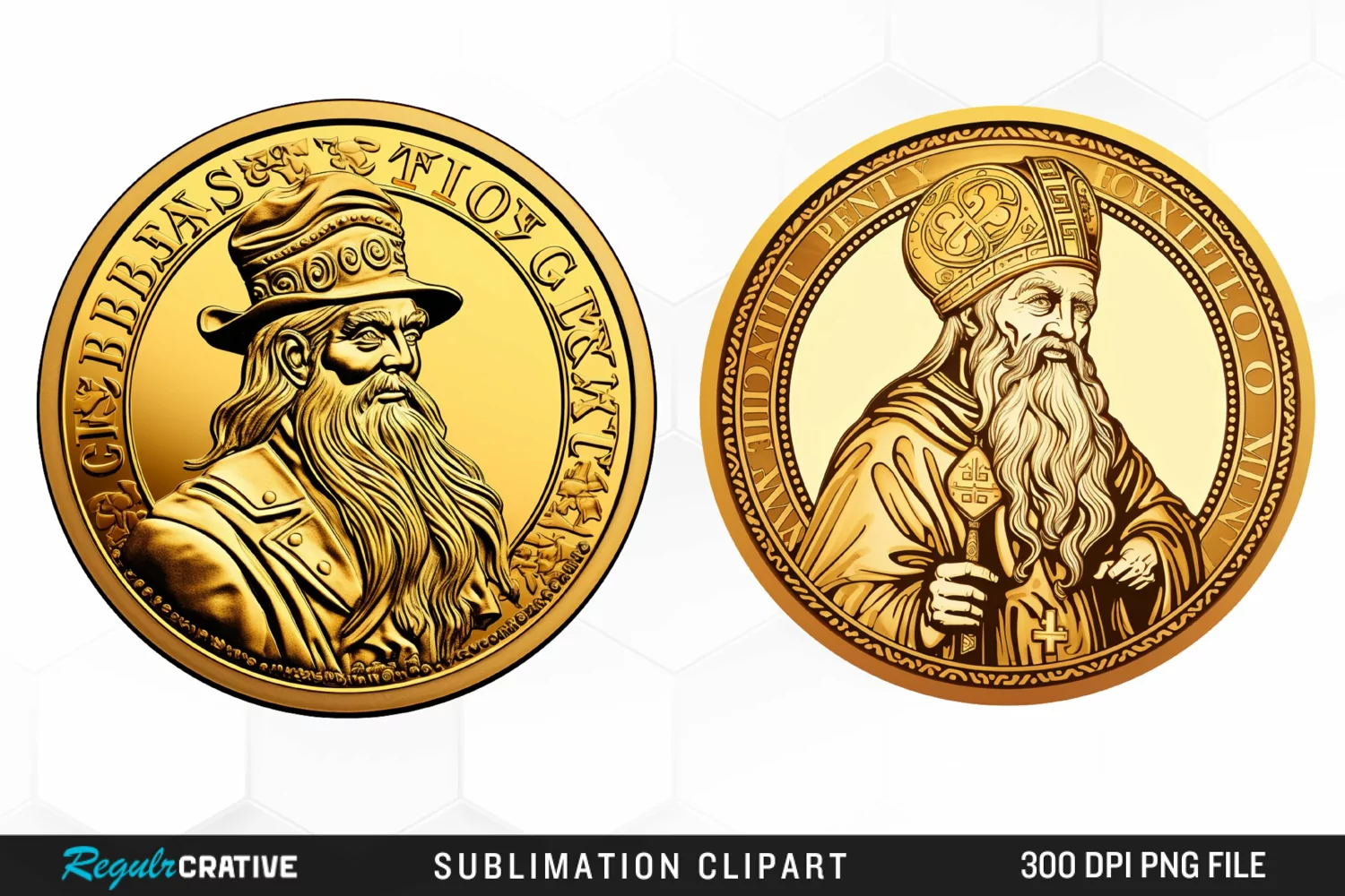 Watercolor Golden Coin Graphics Clipart product image 1