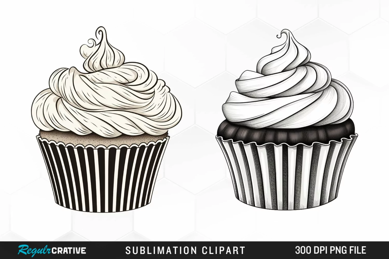 Watercolor Vintage Cupcake Graphic Clipart product image 1