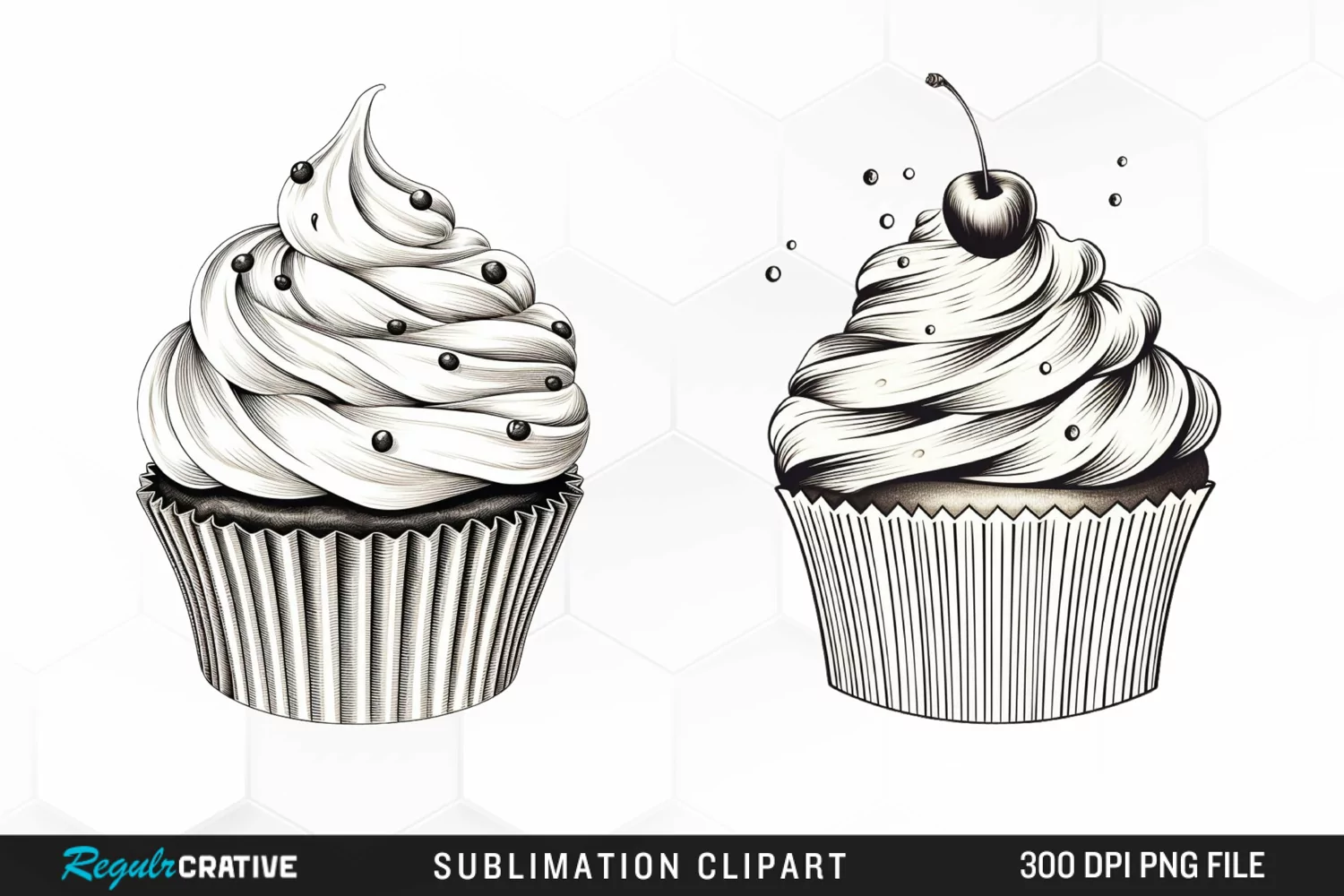 Watercolor Vintage Cupcake Graphics Clipart product image 1