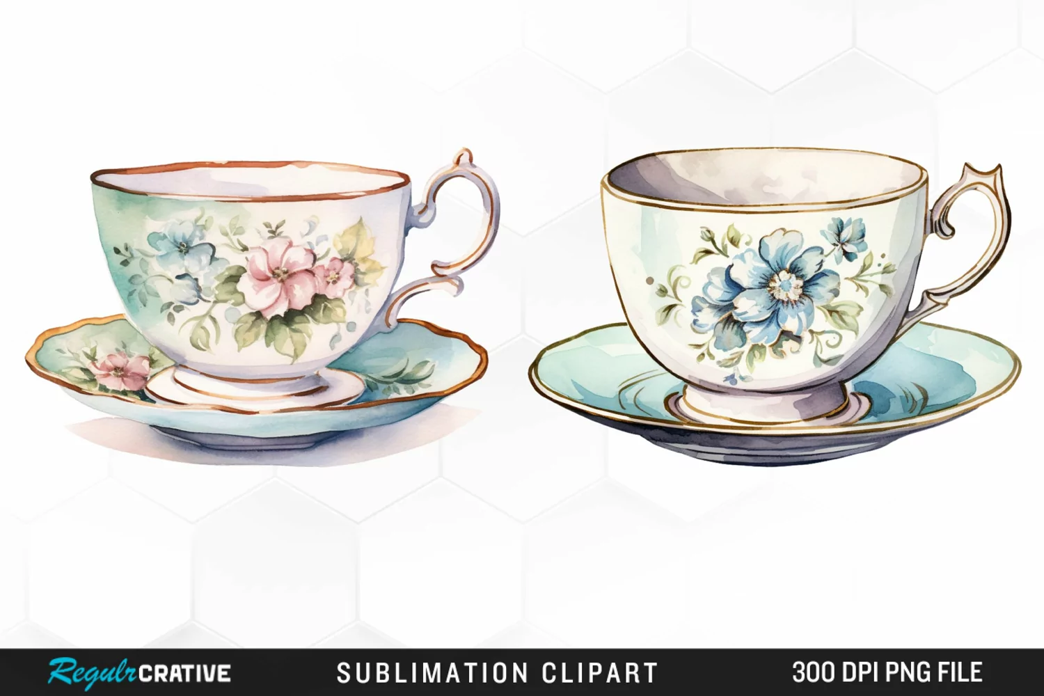 Watercolor Vintage Teacup Design Clipart product image 1