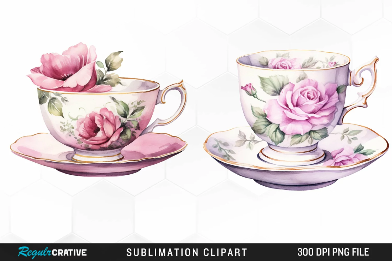 Watercolor Vintage Teacup Image Clipart product image 1