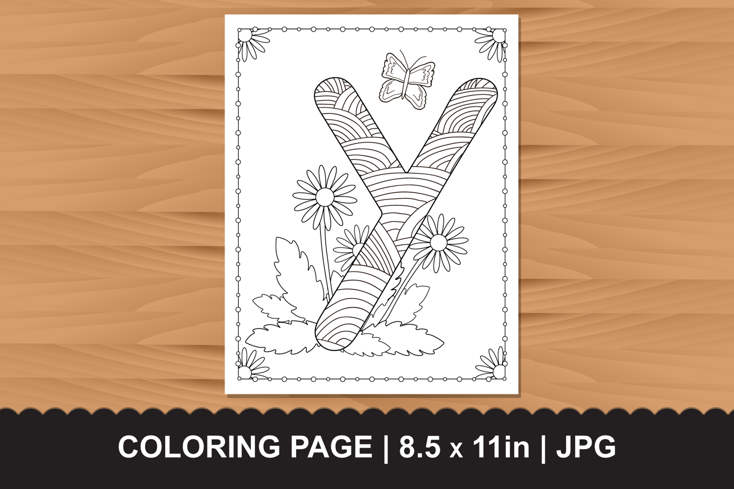 Letter Y Coloring Page with Butterflies and Flowers product image 1