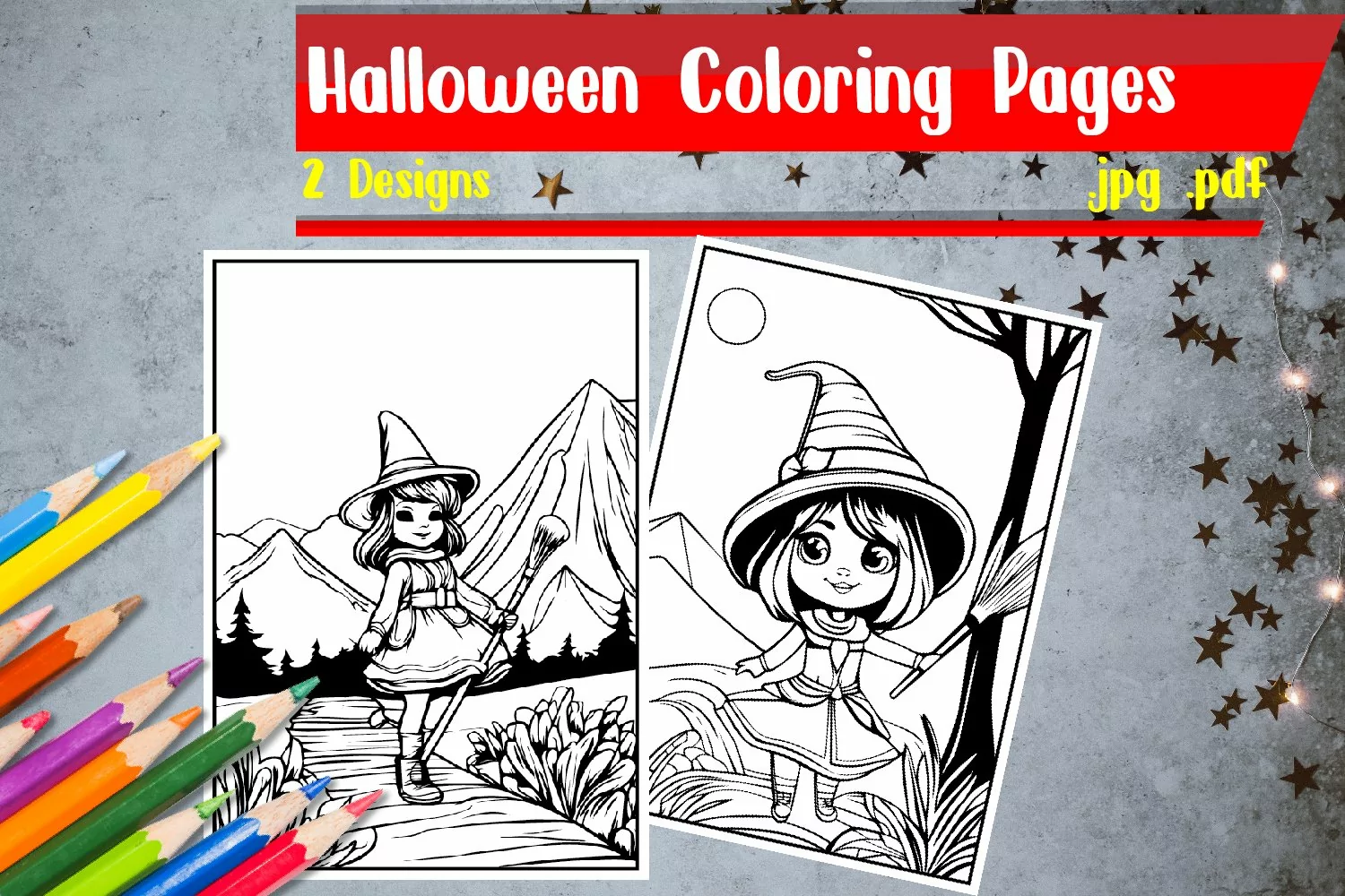 Halloween Coloring Pages | Cute Witch Coloring Pages product image 1