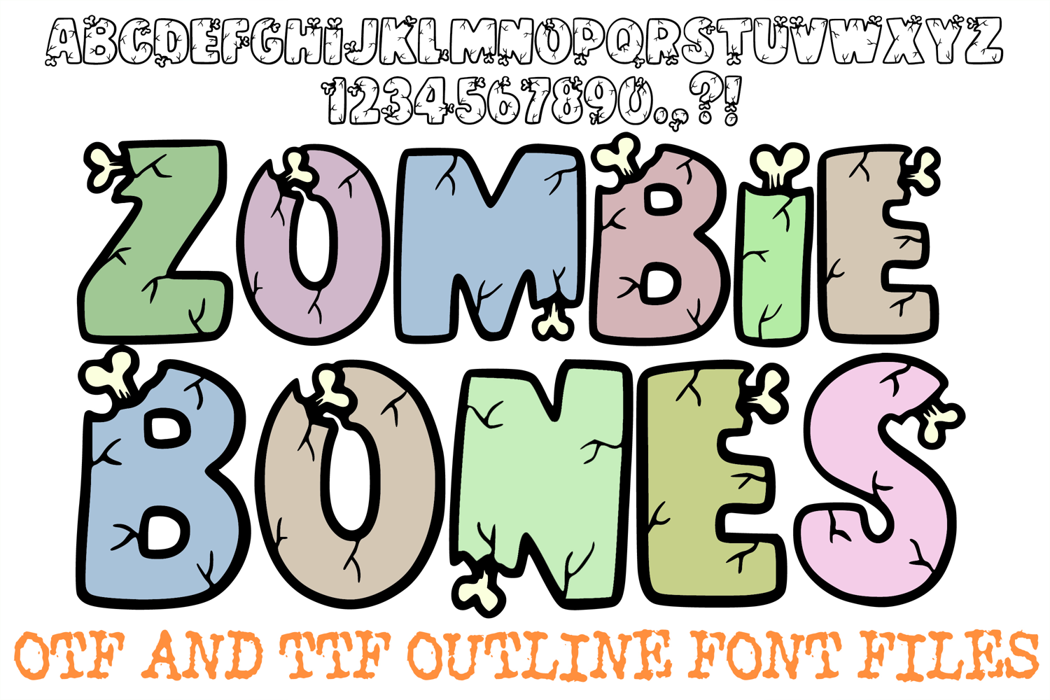 Zombie Bones Lettering Font Cartoon Halloween ABC OTF Type by Squeeb Creative