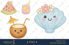 Retro Summer Watercolor Clipart PNG | Groovy Vacation Beach Product Image 1