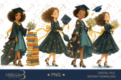 Watercolor African Girl Graduation Clipart Product Image 1