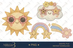 Retro Summer Watercolor Clipart PNG | Groovy Vacation Beach Product Image 1