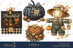 Watercolor Black Gingham Autumn Clipart Product Image 1