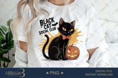 Halloween Black Cat Social Club PNG | Halloween Sublimation Product Image 1