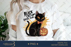 Halloween Black Cat Social Club PNG | Halloween Sublimation Product Image 1