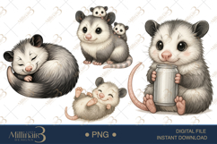 Watercolor Cute Opossum Clipart|Baby Possum PNG |Nursery Product Image 1