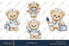 Cute Bear Nurse Watercolor Clipart PNG Product Image 1