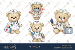 Cute Bear Nurse Watercolor Clipart PNG Product Image 1