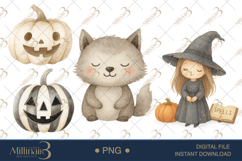 Watercolor Cute Halloween Clipart | Adorable Fall Graphics Product Image 1