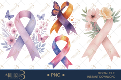 Floral Awareness Ribbon Sublimation Clipart Product Image 1