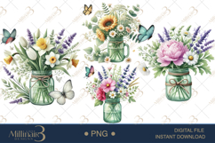 Boho Spring Mason Jar Sublimation Clipart Product Image 1