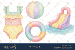 Cute Summer Pastel Pool Party Watercolor Clipart Product Image 1