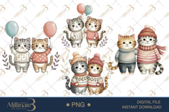 Couple Cat Christmas Watercolor Clipart | Romantic PNGs Product Image 1