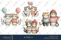 Couple Cat Christmas Watercolor Clipart | Romantic PNGs Product Image 1