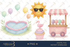 Cute Summer Pastel Pool Party Watercolor Clipart Product Image 1