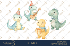Watercolor Cute Birthday Dinosaur Cliparts Product Image 1