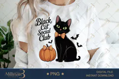Black Cat Social Club PNG | Halloween Sublimation Design Product Image 1