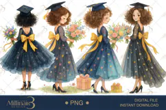 Watercolor African Girl Graduation Clipart Product Image 1