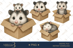 Watercolor Cute Opossum Clipart|Baby Possum PNG |Nursery Product Image 1